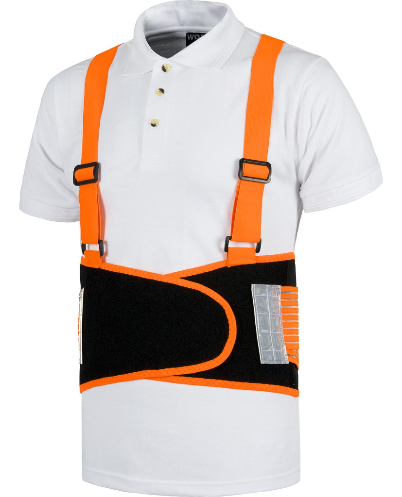 Faja lumbar tirantes alta visibilidad reforzada en naranja y negro modelo wfa305
