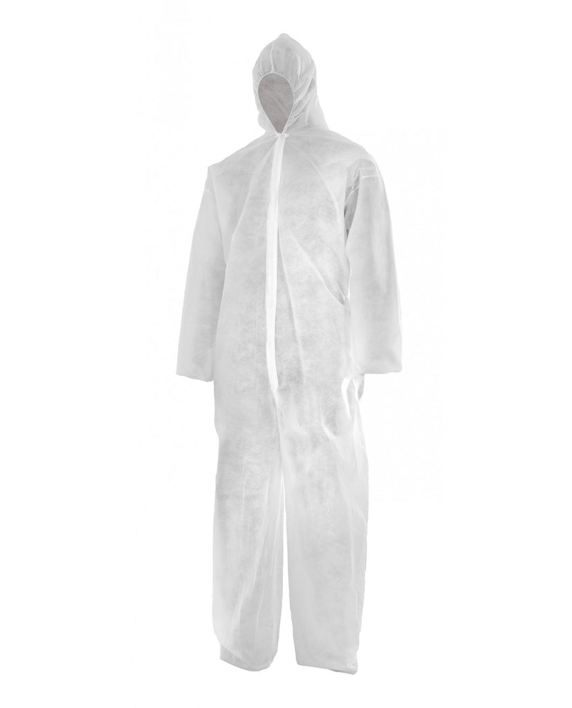 Mono desechable blanco en polipropileno con cremallera central