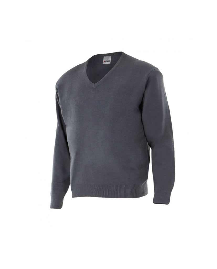 Jersey gris manga larga con cuello de pico