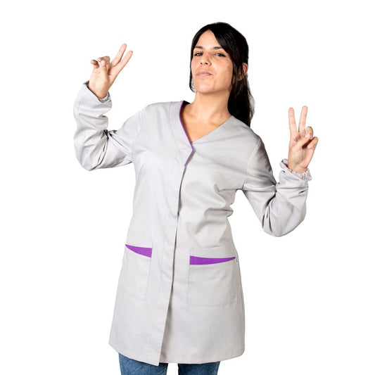 BATA ANTIBACTERIAS MAESTRA GRIS FUCSIA