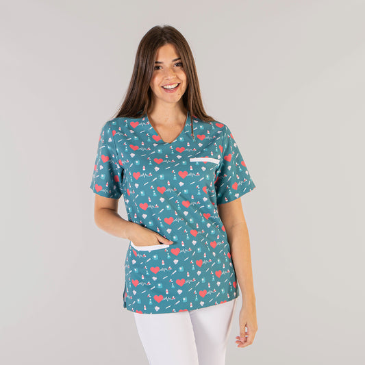BLUSA MANGA CORTA PIJAMA MICROFIBRA CORAZÓN