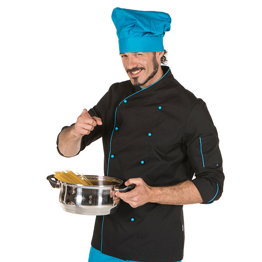 CHAQUETA COCINA UNISEX M/LARGA NEGRA CON VIVO