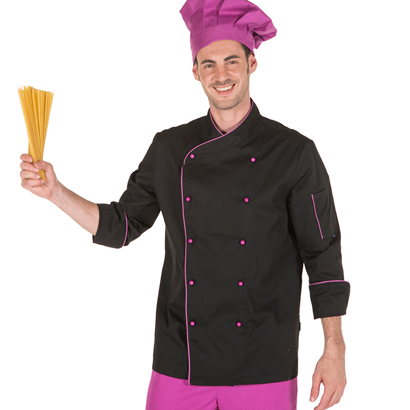 CHAQUETA COCINA UNISEX M/LARGA NEGRA CON VIVO