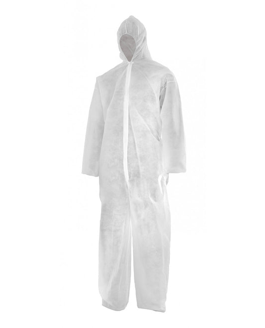 Mono desechable blanco en polipropileno con cremallera central