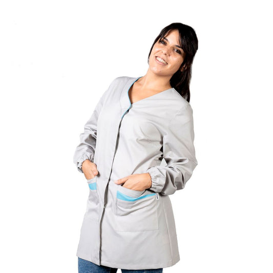BATA ANTIBACTERIAS MAESTRA GRIS AZUL